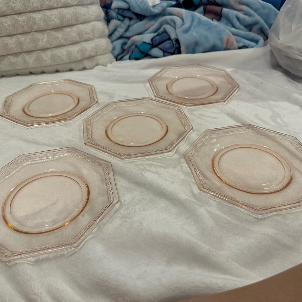 VINTAGE RARE** LE SMITH 1920-1930s Elegant Octagonal Depression Glass Plates (5)
